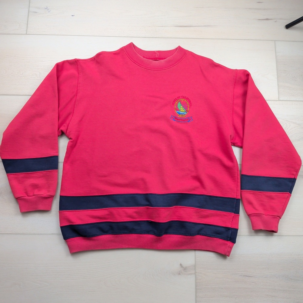 VTG 1988 Guess Georges Marciano Red Navy Stripe Sweatshirt Mens M Made in USA